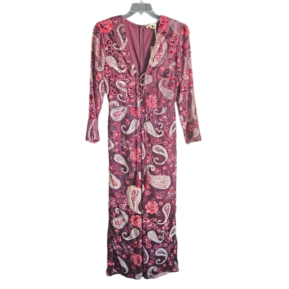 Chelsea & Violet Maroon Velvet Boho Paisley Jumpsuit Sz Medium Fairycore NWT - Picture 2 of 14